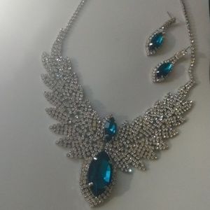 Torquise and Rhinestone Necklace and Earring set